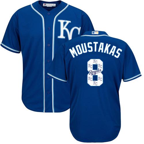 Royals #8 Mike Moustakas Royal Blue Team Logo Fashion Stitched MLB Jersey